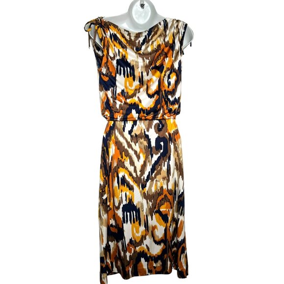 NWT Tory Burch Verda Dress XS Matmi Silk Ikat Midi Sheath Resort Cowl Neck - Picture 10 of 14